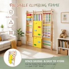 Foldable Kids Climbing Frame & Slide Wooden Playground Swing Monkey Bars