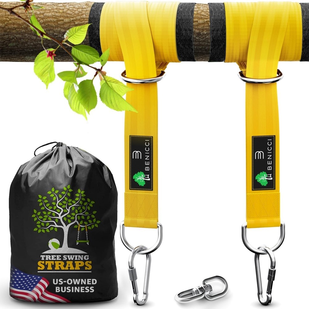 Durable Tree Swing Hanging Kit – 20ft Safety Straps, Alloy Carabiners Set of 2