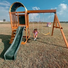 Ainsley Wooden Outdoor Swing Set with Slide and Rock Wall
