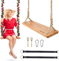 Hanging Wooden Swing 24″x 8″x 1.2″ Tree Swing Adults & Kids W/ 500lbs Load
