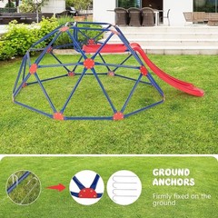 8 FT Climbing Dome with Slide, Kids Outdoor Toys Jungle Gym Geodesic Climber