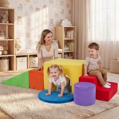 6PCS Kids Foam Climbing Blocks, Velvet Indoor Climb & Crawl Activity Playset