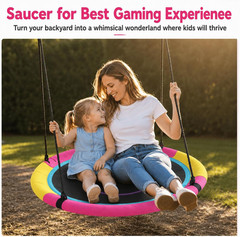 HOTJUMP 40 Inch Saucer Tree Swing for Kids Outdoor, Textilene Fabric Tear & UV R