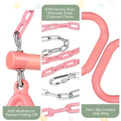 17″ Trapeze Bar Swing Set Gym Rings 47″ Heavy Duty Chain Swing Set Accessorie…