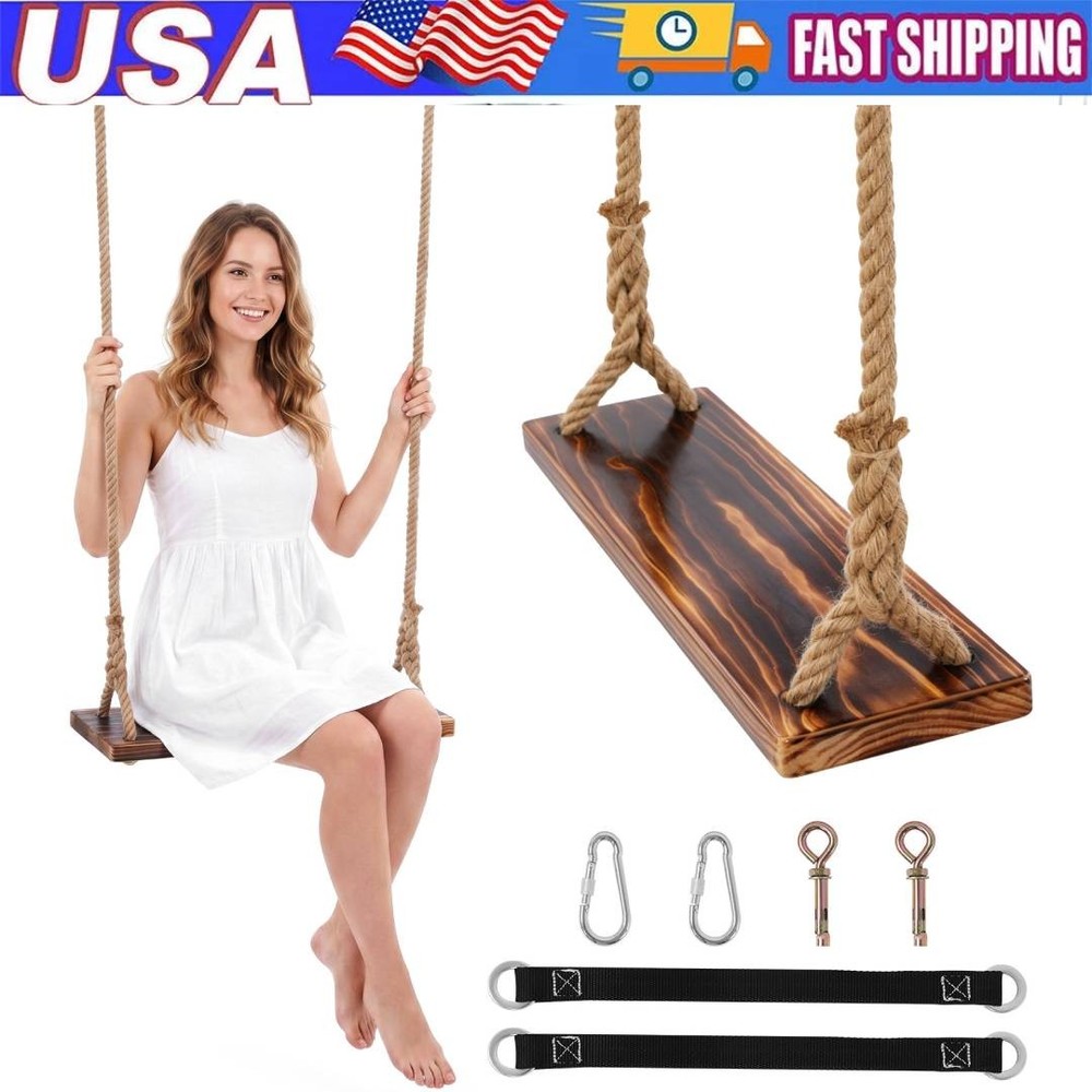 Wooden Swing Seat Nostalgic Outdoor Wood Swing for Kids Tree Swing for Adults