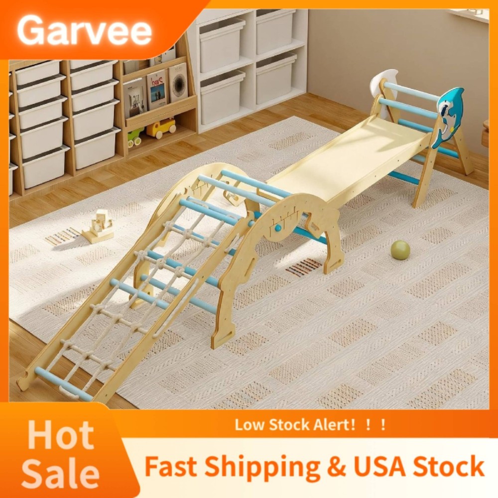 Indoor Toddler Activity Equipment 4-in-1 Wooden Climbing Frame Triangle Set, Sta