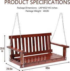 Wooden Porch Swing Heavy Duty 800lb Weight Capacity Swing Bench w/Hanging Chains