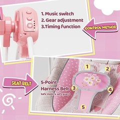 Portable Baby Swing, Pink Electric Infant Swing with 5 Speed Levels, 6 Songs &
