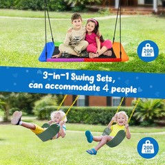 660lb 7.3ft Heavy-Duty Metal Frame Swing Set w/3 Swings for Kids Outdoor Playset