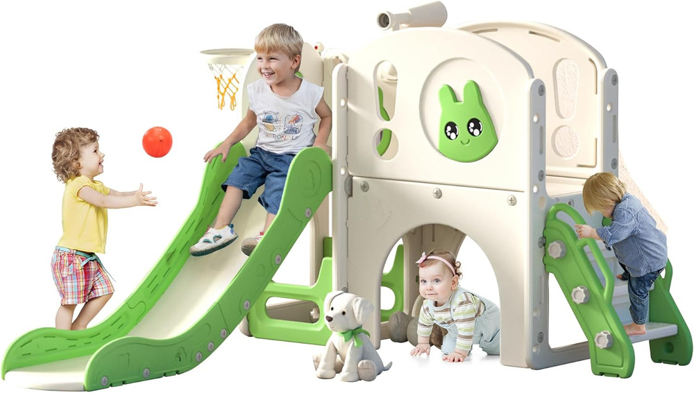8-In-1 Toddler Slide and Climber Playset, Kids Slide Playground with Stairs, Tun