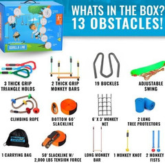 Hyponix Ninja Warrior Obstacle Course for Kids – 2 X 60 Ft Slackline with 13 Out