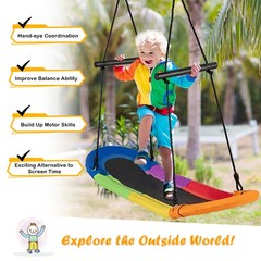Saucer Tree Swing Surf Kids Outdoor Adjustable Oval Platform w/ Handle Colorful