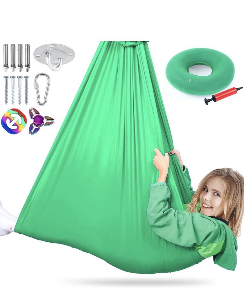 DINIC Sensory Swing for Kids Indoor/Outdoor, Sensory Hammock w/ Cushion & Swivel