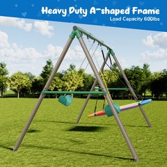 660lbs Heavy Duty Swing Set for Backyard Kids Playset with 3 Swings Metal Frame