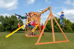 Timber Valley Wooden Playset: Slide, Swing, Climbing Wall & Sandbox Fun!