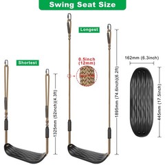 Non-Slip U-Shape Swing for Kids & Adults, HD Plastic w/Adj Ropes, Outdoor Black