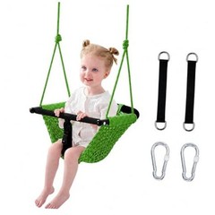 Hi-Na Swing Seats for Kids, Baby, Hand-Made Net Swing with Adjustable Green