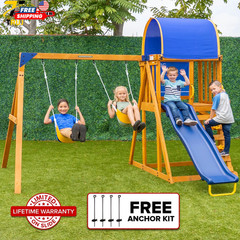 Wooden Swing Set Outdoor with Heavy Duty Double A-Frame For Ages 3-8 FREE SHIPPI