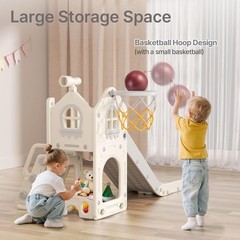 6 in 1 Toddler Slide – L-Shaped Baby Slide for Toddlers Aged 1-3 with Basketball