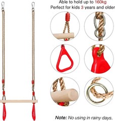 Sturdy Wooden Trapeze Swing Bar with Gym Rings for Kids – Indoor & Outdoor Fun
