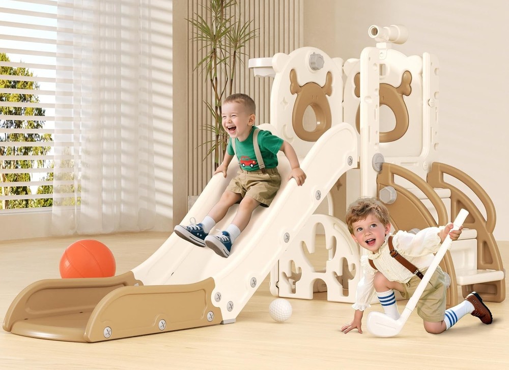 7 in 1 Toddler Slide Kids Indoor Slide for Toddlers 1-3 New Upgrade with Golf