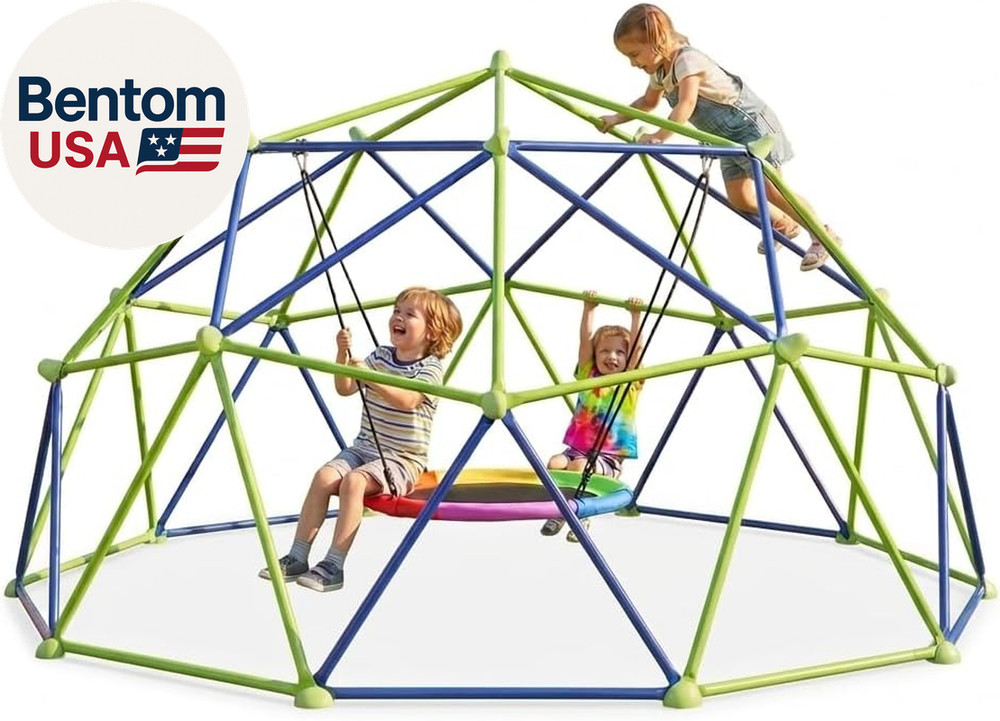 10FT Climbing Dome with Saucer Swing, Outdoor Dome Climber Supports 1000LBS, Rus