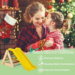 4 in 1 Wooden Climbing Set w/ 3-Side Triangle Climber & Sliding Board Multicolor