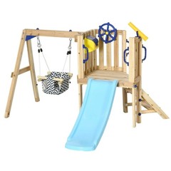 Outsunny 3 in 1 Wooden Outdoor Playset with Baby Swing Seat, Toddler Slide, Ages
