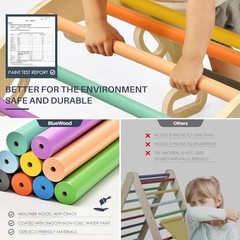 Pikler Triangle Set, Foldable Wooden Toddler Climbing Toys No Cushion Rainbow
