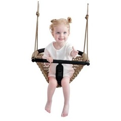 2 -in- 1 Toddler Swing. Swing Seat for Kids with Adjustable Ropes, Light Brown