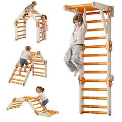Toddler Climbing Gym Indoor, Foldable Pikler Triangle Set () | Indoor Orange