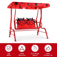 Kids Patio Swing Chair Children Porch Bench Canopy 2 Person Yard Furniture Red