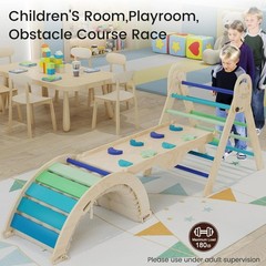 Pikler Triangle Set with Cushion, Montessori Climbing Set, Indoor Climb Toys,…
