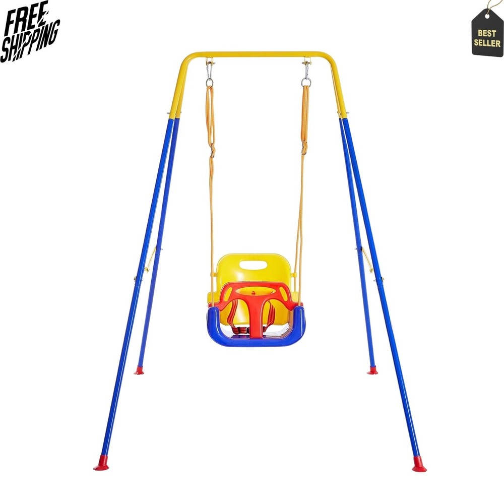 NEW 3-in-1 Toddler Swing Set with Foldable Metal Stand 1-10 Years