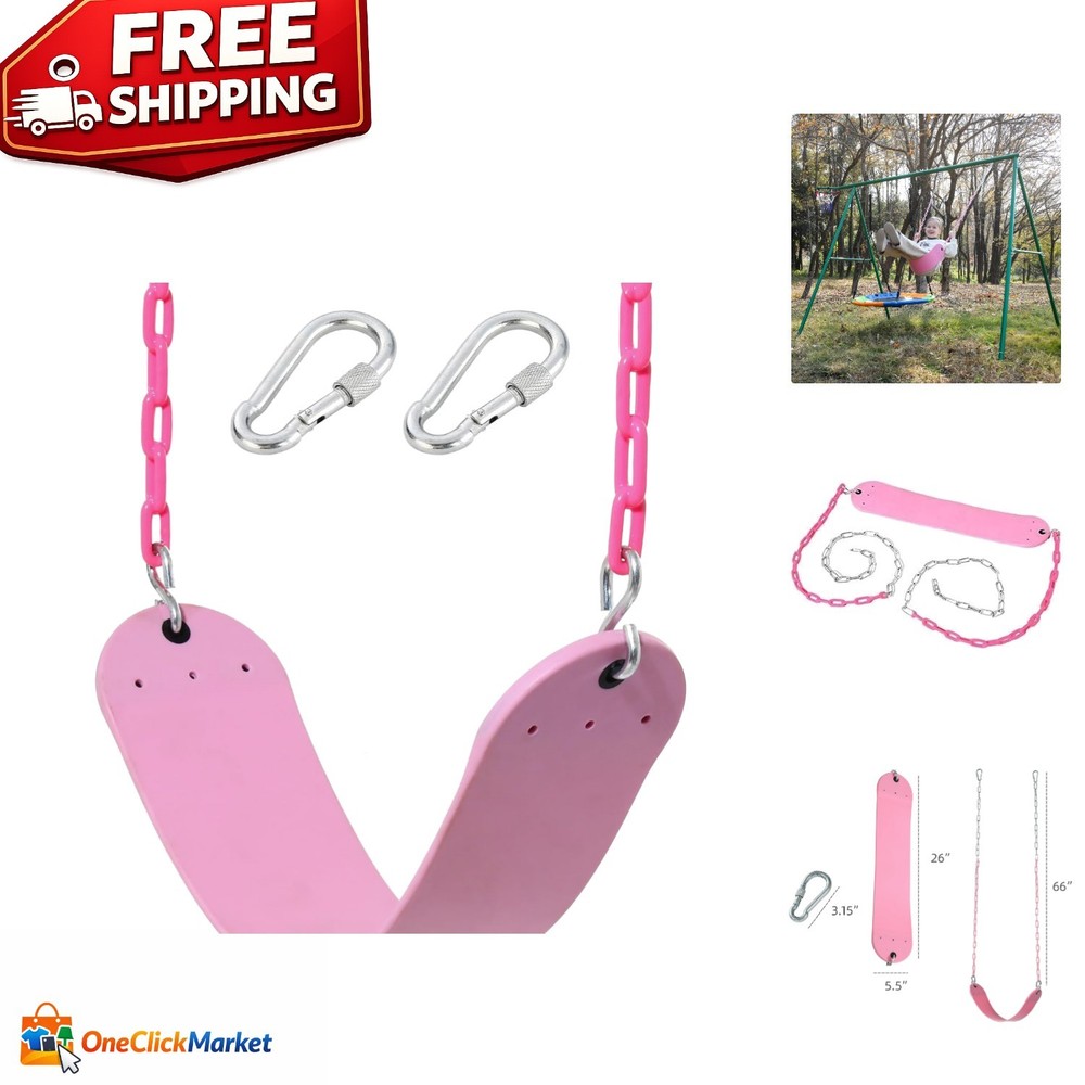 Easy Install Pink Swing Seat with Plastic-Coated Chains – 250 lbs Weight Limit