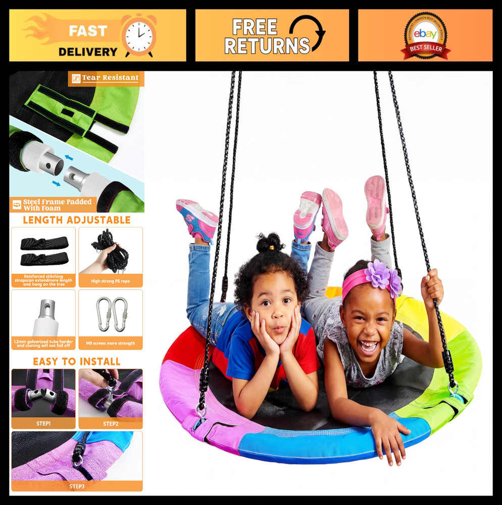 40″ Saucer Tree Swing for Kids – 900Lb Capacity, Waterproof, Adjustable Straps,