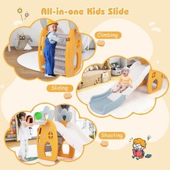 Indoor Foldable Kids Slide w/ Climber Basketball Hoop & Ball Buffer Zone