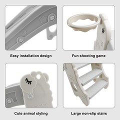 3In1 Kid Folding Slide With Climber,Basketball Hoop,Freestanding Slide Toy White