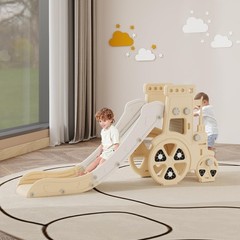 Toddler Slide Playset, Activity Center with Basketball Hoop, Yellow
