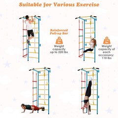 5 in 1 Kids Indoor Gym Stall Bars Set Steel Home Swedish Ladder Wall Set Yellow