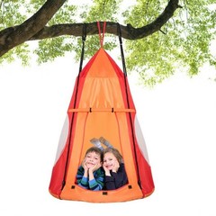 2-in-1 40 Inch Kids Hanging Chair Detachable Swing Tent Set-Orange – Color: Oran
