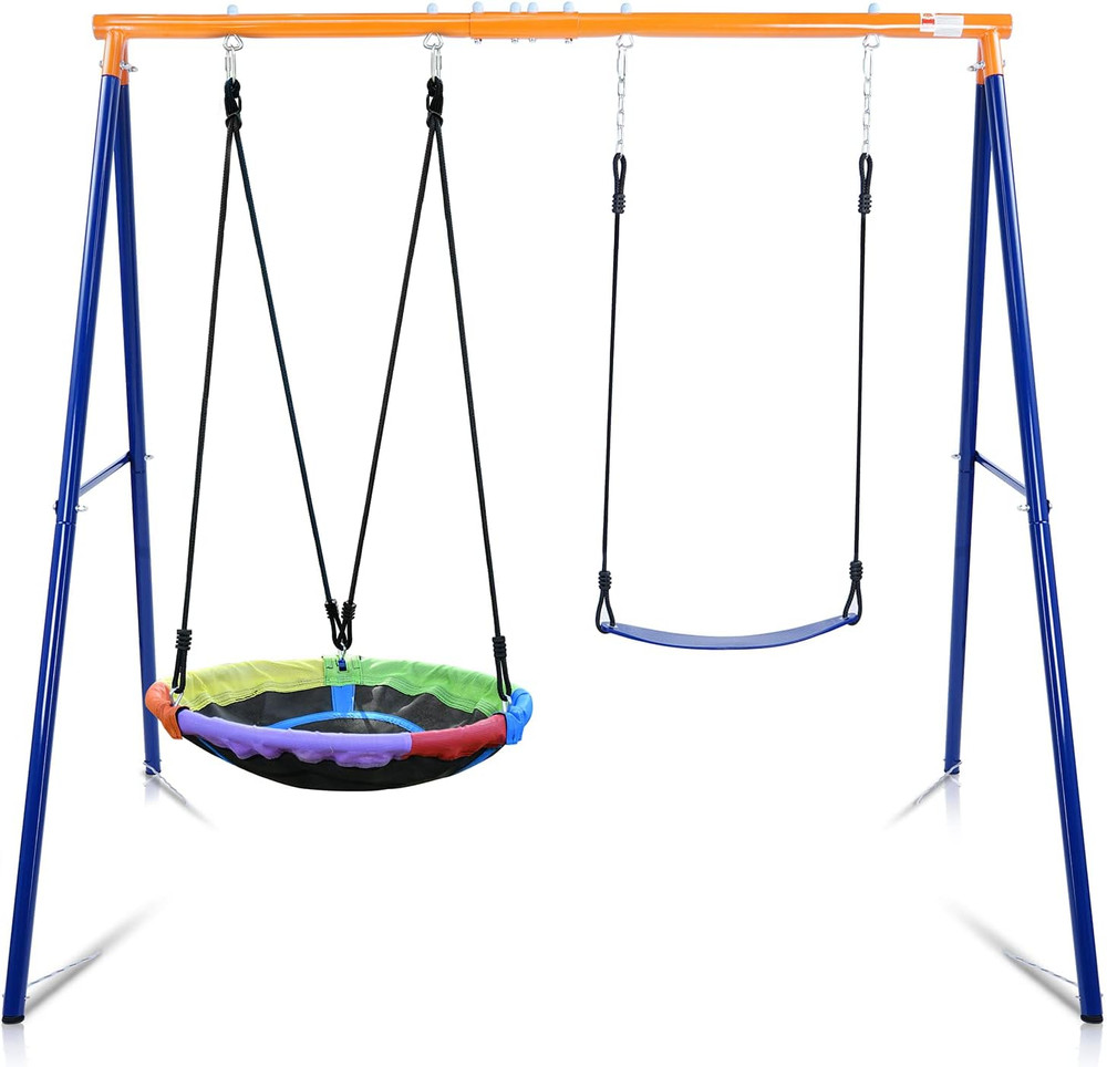 Durable Backyard Swing Set – 440Lbs Capacity with Saucer & Belt Swings