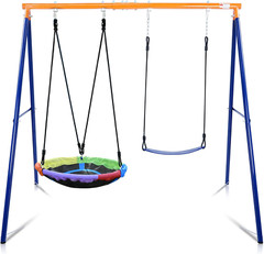 Durable Backyard Swing Set – 440Lbs Capacity with Saucer & Belt Swings