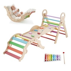 VEVOR Pikler Triangle Set 9-in-1 Toddler Climbing Toys with Xylophone Rainbow