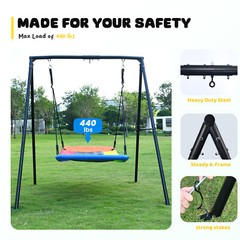 Metal Swing Set with 60″ Large Platform Swing for Backyard Kids Adult Heavy Duty