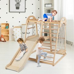 8-in-1 Jungle Gym w/Slide, Monkey Bar, Swing, Rope Ladder, Resting Platform, Net