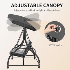 3-Seat Outdoor Porch Swing Glider with Adjustable Canopy, Patio Swings Bed with