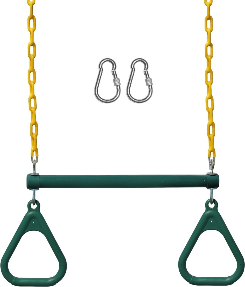 18″ Trapeze Swing Bar & 48″ Heavy Duty Chain with Locking Carabiners, Green