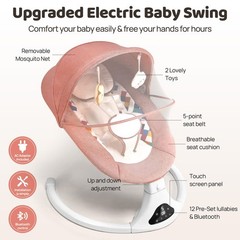 Baby Swings for Infants, Pink Infant Swing with 5 Speeds, 12 Soothing Melodie…