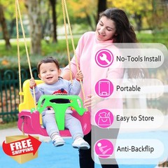 IFOYO Pink 3-in-1 Kids Swing Seat, Detachable High-Back, Indoor/Outdoor